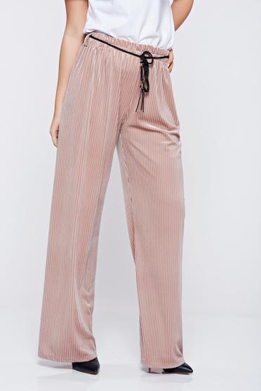 Pantaloni rosa casual cu croi larg cu elastic in talie