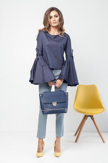 Pantaloni PrettyGirl albastri office conici cu imprimeu geometric