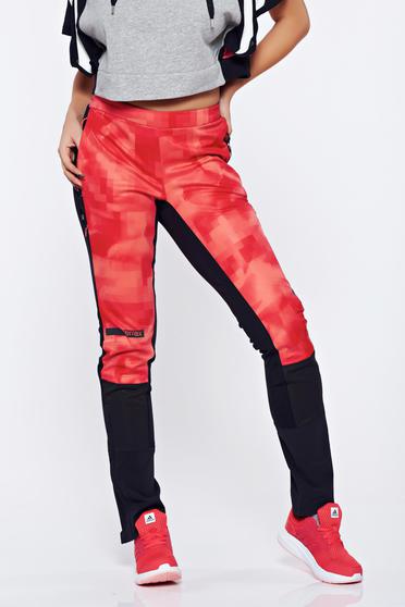 Pantaloni Adidas rosii sport cu talie medie cu buzunare cu fermoar