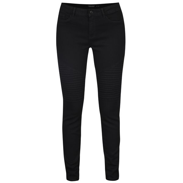 Blugi negri skinny cu dungi în relief VERO MODA Seven, realizati din material usor elastic