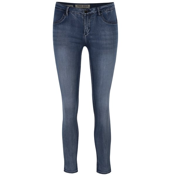 Blugi skinny dama TALLY WEiJL de culoare albastru inchis cu efect de push up si aspect prespalat