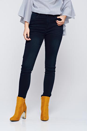 Blugi negri casual skinny cu talie medie