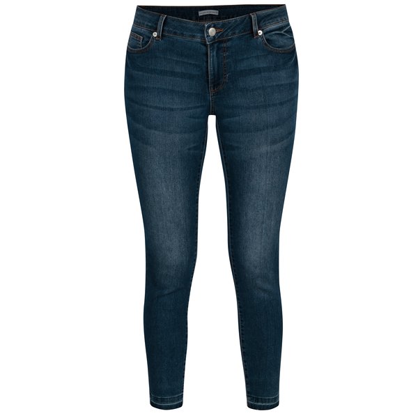 Blugi dama Jacqueline de Yong albastri skinny cu talie joasa si aspect decolorat