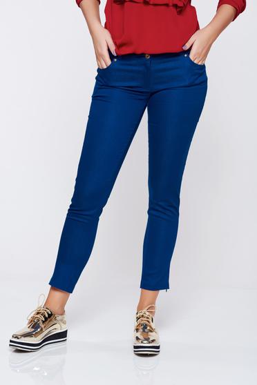 Pantaloni PrettyGirl albastru-inchis office conici cu talie medie