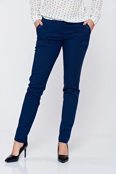 Pantaloni LaDonna albastru inchis office conici cu buzunare