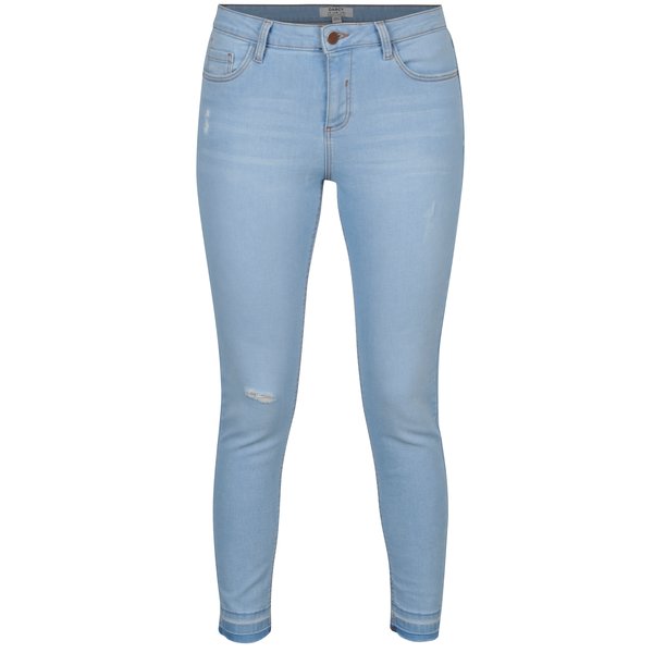 Blugi dama Dorothy Perkins Darcy bleu skinny crop cu aspect deteriorat si terminatie nefinisata