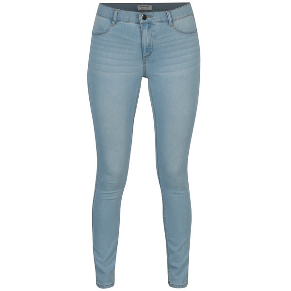 Blugi cu aspect decolorat si buzunare frontale false de culoare bleu super skinny Dorothy Perkins Frankie