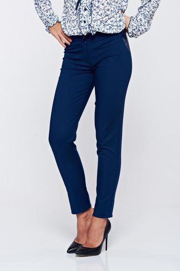 Pantaloni LaDonna albastru-inchis office conici din bumbac