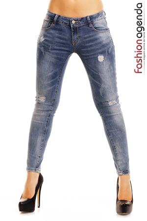 Blugi skinny Albastri elastici cu aspect uzat Royce