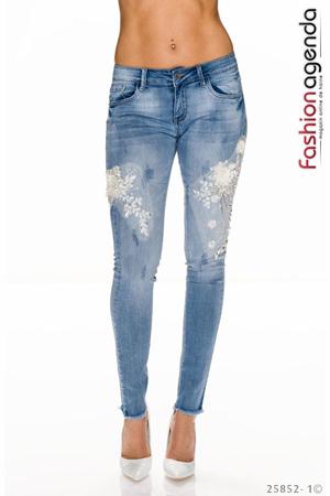 Blugi skinny rupti cu aspect uzat de culoare albastru deschis Angel