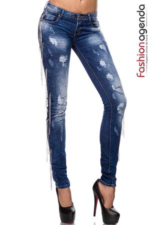 Blugi skinny albastri de dama cu model rupt Anley