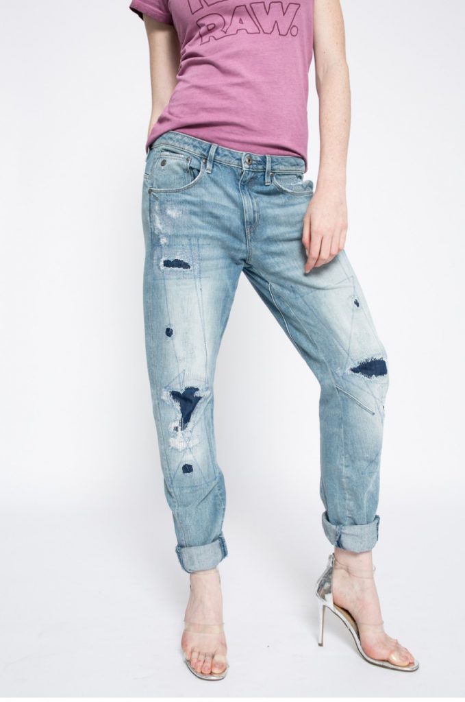 Jeansi albastru deschis boyfriend G-Star Raw din denim abrazat.