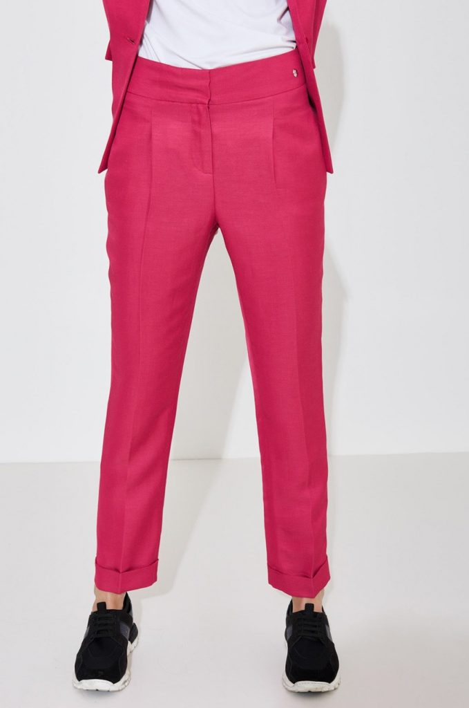Pantaloni office roz Simple cu Incheiere cu fermoar si carlig