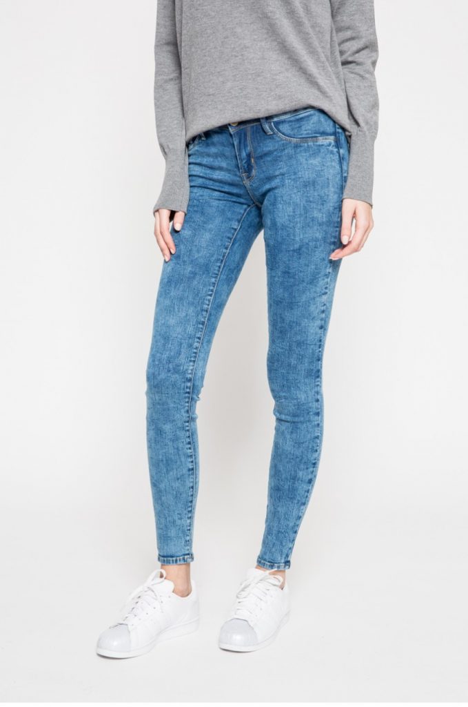 Jeansi dama Tally Weijl skinny cu talia joasa din denim decolorat