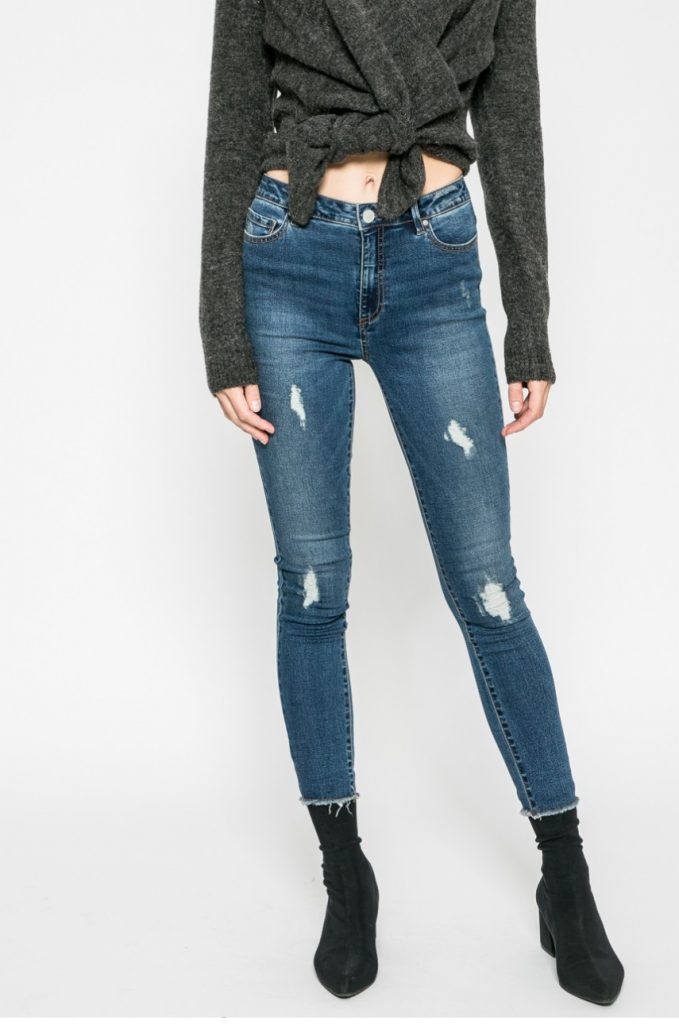 Blugi skinny dama albastri marca Only din denim spalacit.