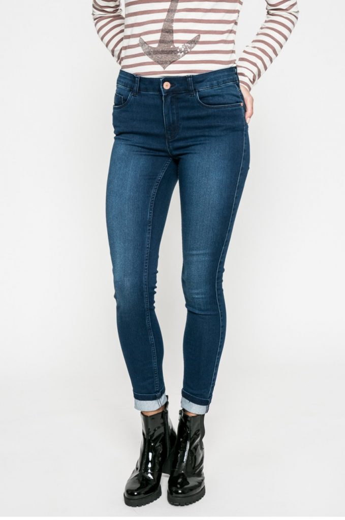 Jeansi skinny albastru inchis din Denim elastic colectia Noisy May.