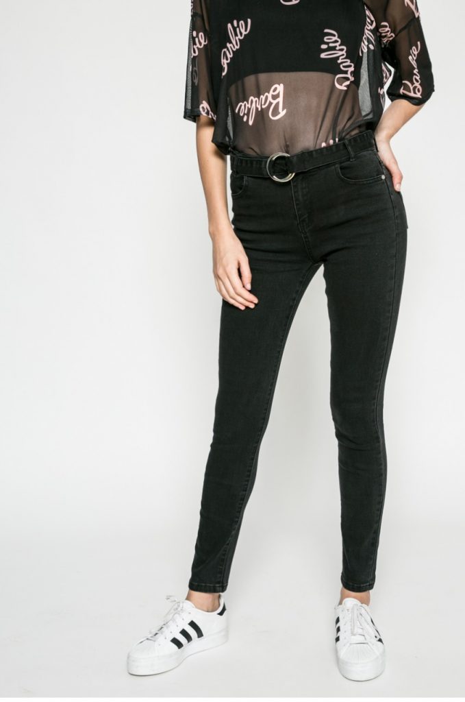 Blugi negri skinny cu talia inalta Missguided