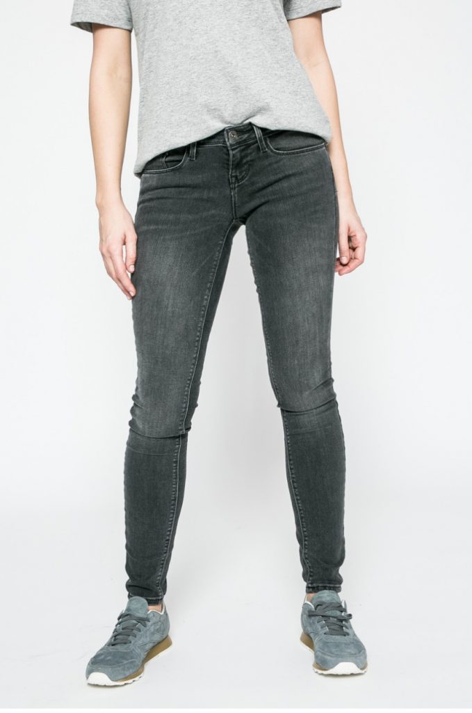 Blugi dama elastici skinny cu talia joasa Only culoare gri