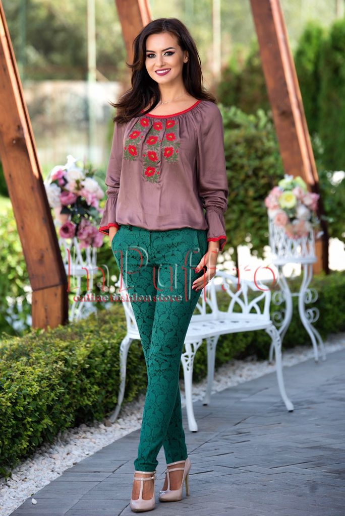 Pantaloni verzi eleganti din brocart – PANTALONI  COLANTI Effect